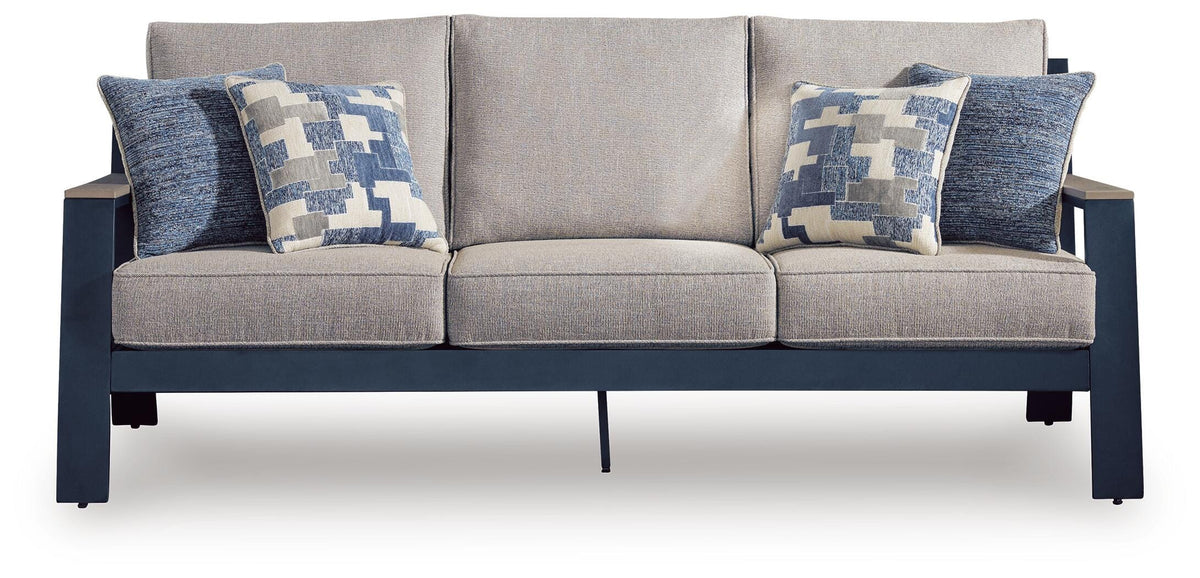 East Beach Outdoor Sofa with Cushion in Navy Blue/Driftwood, front view