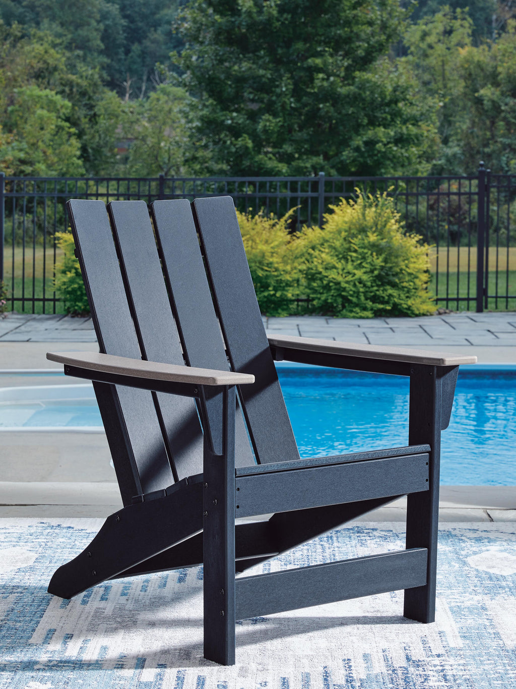 East Beach Adirondack Chair in Navy Blue/Driftwood, lifestyle view