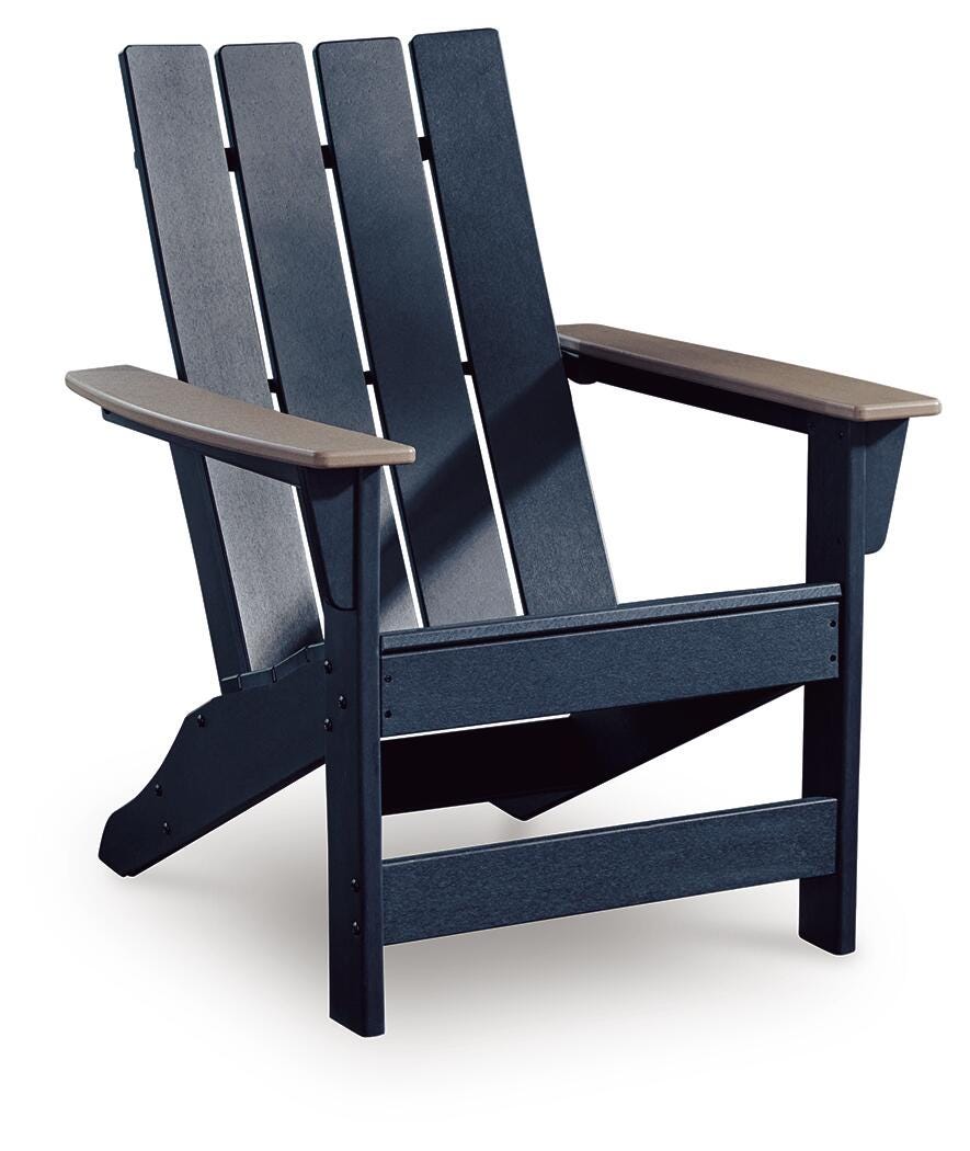East Beach Adirondack Chair in Navy Blue/Driftwood, angle view