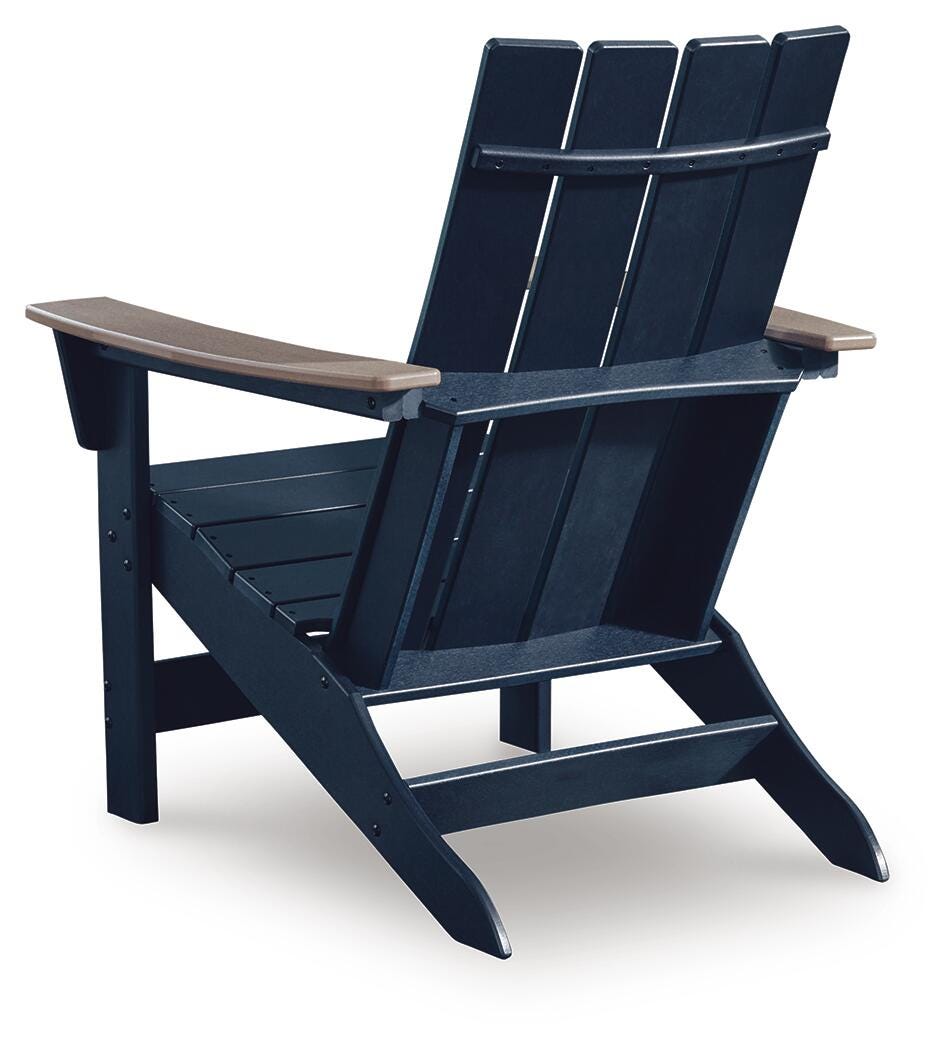 East Beach Adirondack Chair in Navy Blue/Driftwood, back view
