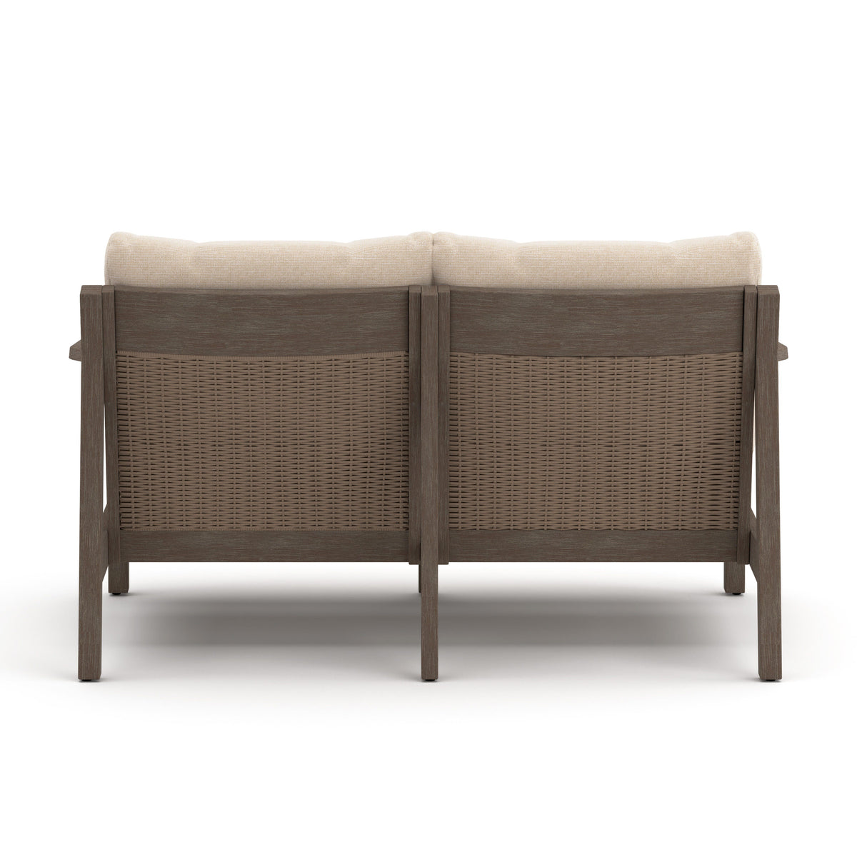 Adams Lane Outdoor Loveseat in Dark Brown/Beige, back view