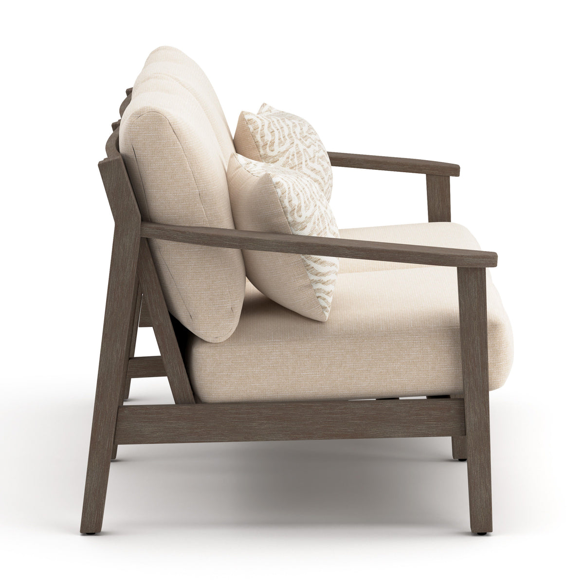 Adams Lane Outdoor Loveseat in Dark Brown/Beige, side view