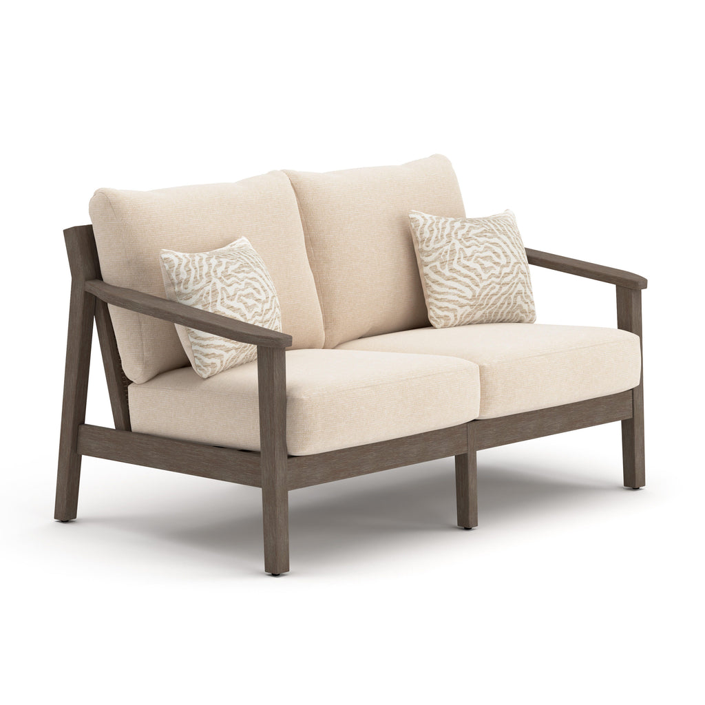 Adams Lane Outdoor Loveseat in Dark Brown/Beige, side view