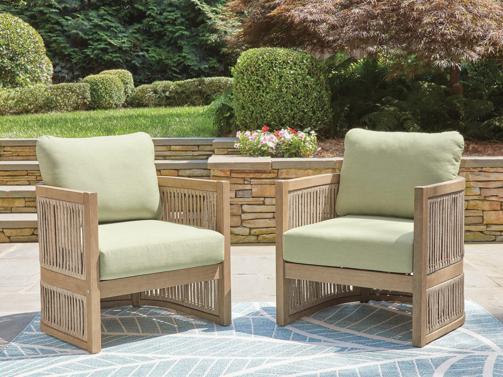 Serena Shores Outdoor Lounge Chair (Set of 2) in Beige/Green, lifestyle view
