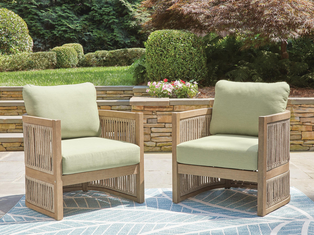 Serena Shores Outdoor Lounge Chair (Set of 2) in Beige/Green, lifestyle view