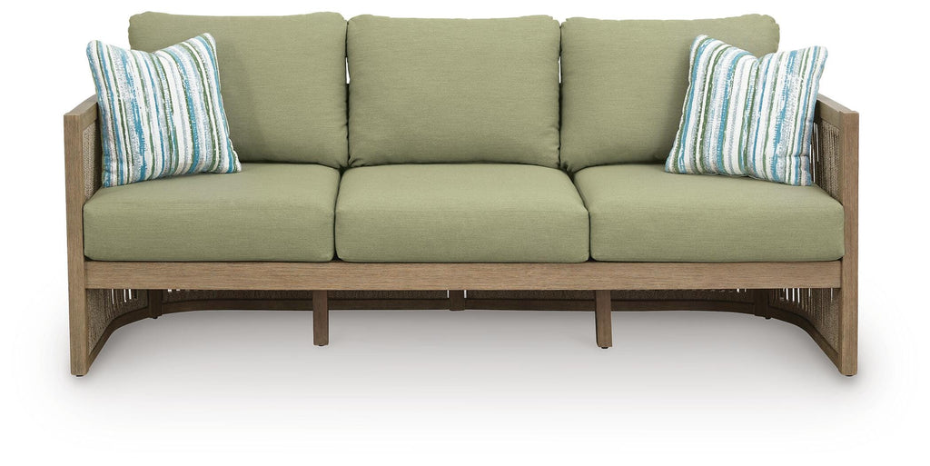 Serena Shores Outdoor Sofa with Cushion in Beige/Green, front view