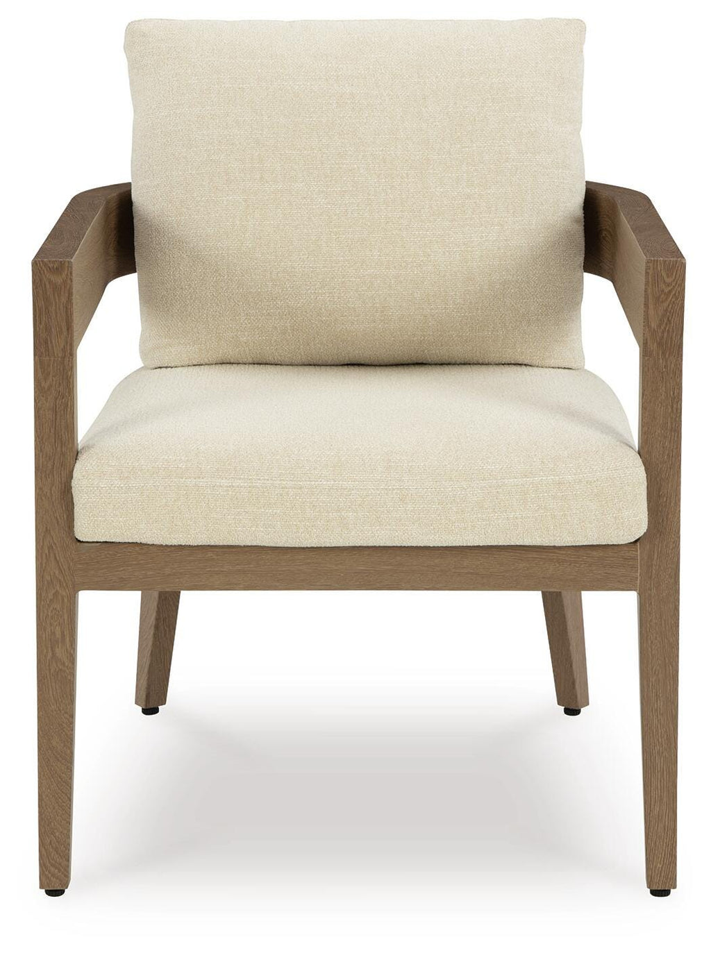 Serene Bay Outdoor Dining Arm Chair with Cushion (Set of 2) in Dark Brown/White, front view