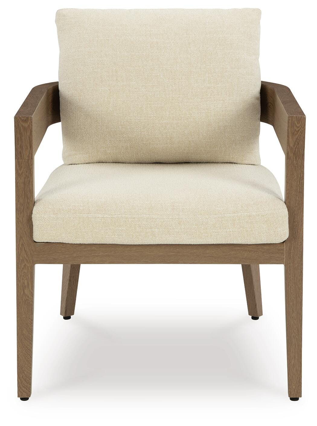 Serene Bay Outdoor Dining Arm Chair with Cushion (Set of 2) in Dark Brown/White, front view