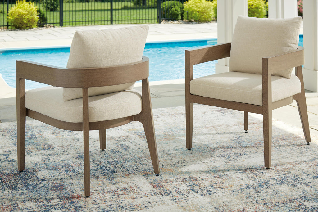 Serene Bay Outdoor Dining Arm Chair with Cushion (Set of 2) in Dark Brown/White, alternate view 3