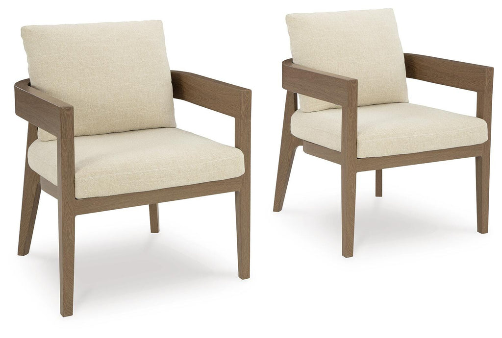 Serene Bay Outdoor Dining Arm Chair with Cushion (Set of 2) in Dark Brown/White, alternate view 2