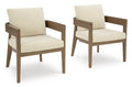 Serene Bay Outdoor Dining Arm Chair with Cushion (Set of 2) in Dark Brown/White