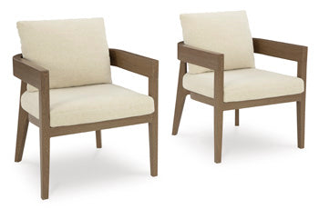 Serene Bay Outdoor Dining Arm Chair with Cushion (Set of 2) in Dark Brown/White
