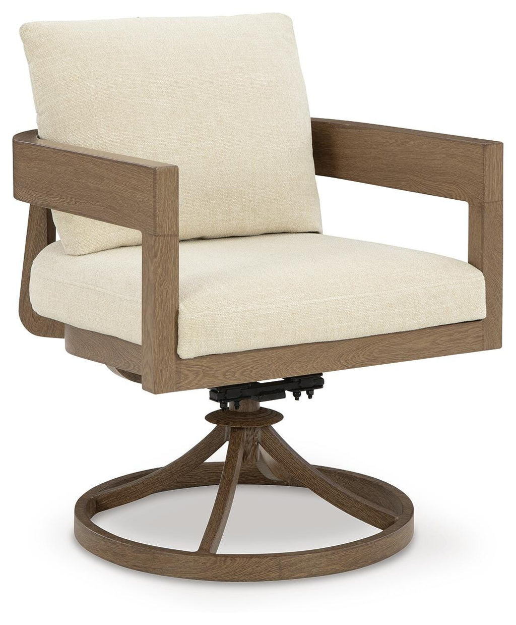 Serene Bay Outdoor Swivel Dining Chair with Cushion (Set of 2) in Dark Brown/White, angle view