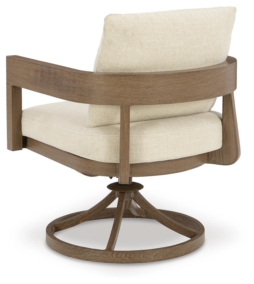 Serene Bay Outdoor Swivel Dining Chair with Cushion (Set of 2) in Dark Brown/White, back view