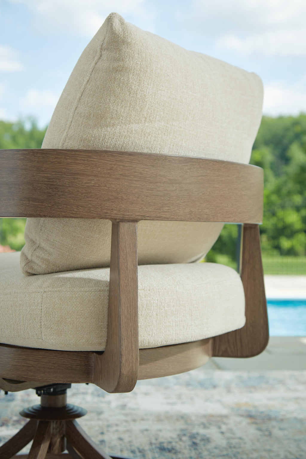 Serene Bay Outdoor Swivel Dining Chair with Cushion (Set of 2) in Dark Brown/White, back view
