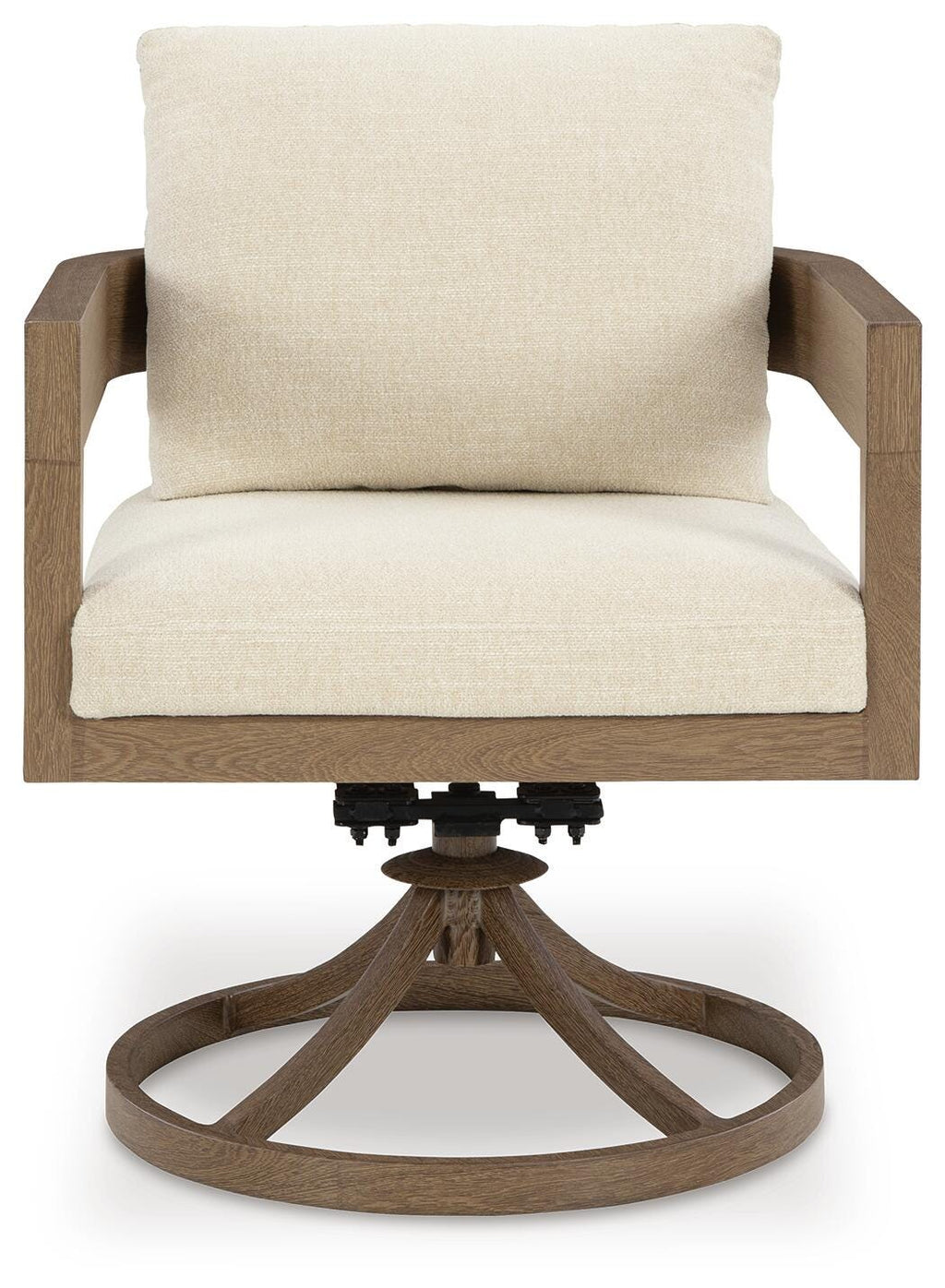 Serene Bay Outdoor Swivel Dining Chair with Cushion (Set of 2) in Dark Brown/White, front view