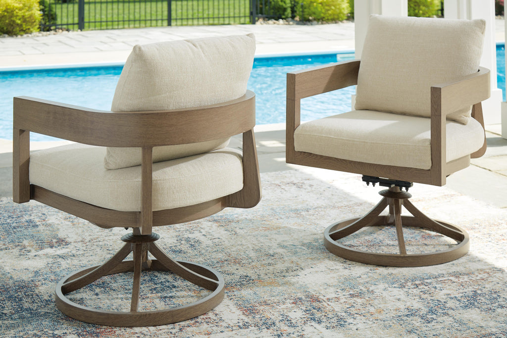 Serene Bay Outdoor Swivel Dining Chair with Cushion (Set of 2) in Dark Brown/White, alternate view 3