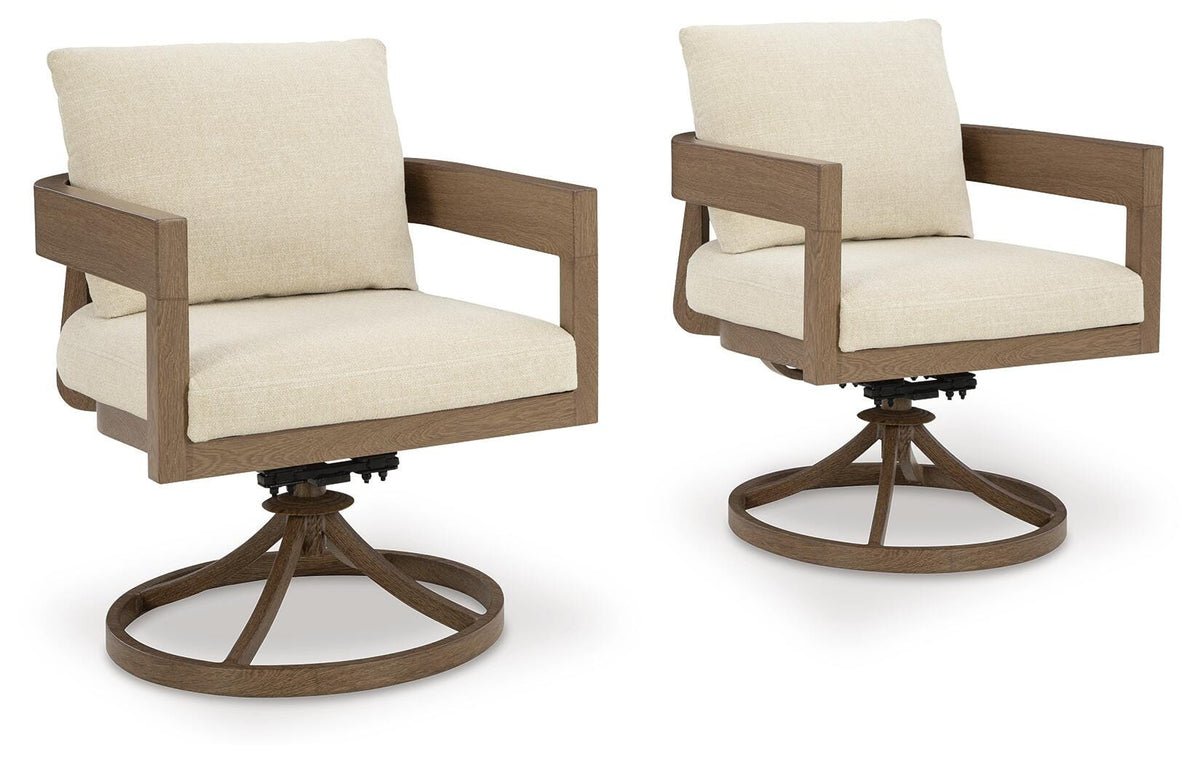 Serene Bay Outdoor Swivel Dining Chair with Cushion (Set of 2) in Dark Brown/White, alternate view 2