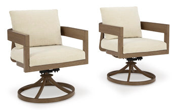 Serene Bay Outdoor Swivel Dining Chair with Cushion (Set of 2) in Dark Brown/White