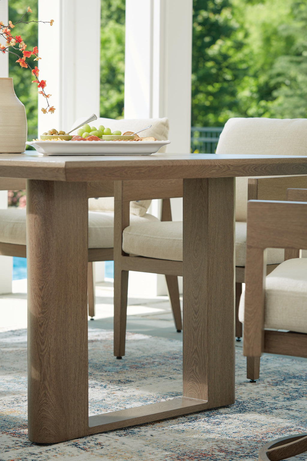 Serene Bay Outdoor Dining Table in Dark Brown, detail view