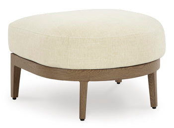 Serene Bay Outdoor Ottoman with Cushion in Dark Brown/White, angle view