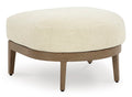 Serene Bay Outdoor Ottoman with Cushion in Dark Brown/White, angle view