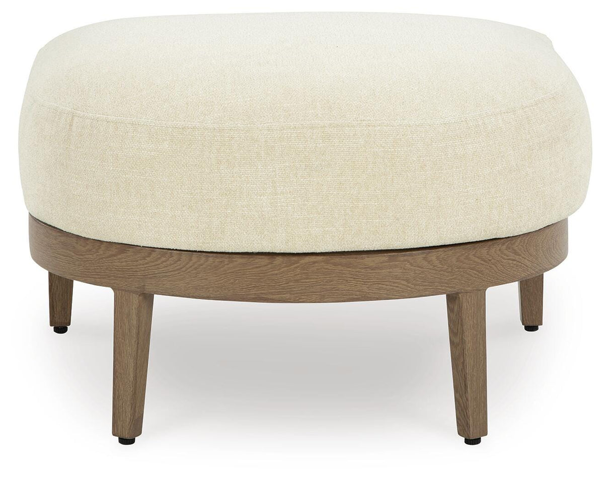 Serene Bay Outdoor Ottoman with Cushion in Dark Brown/White, front view