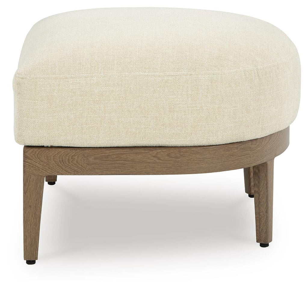 Serene Bay Outdoor Ottoman with Cushion in Dark Brown/White, side view