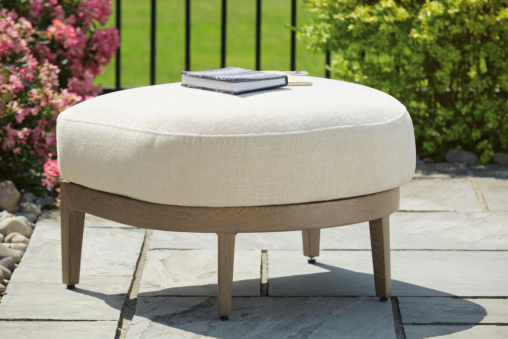 Serene Bay Outdoor Ottoman with Cushion in Dark Brown/White, alternate view 3