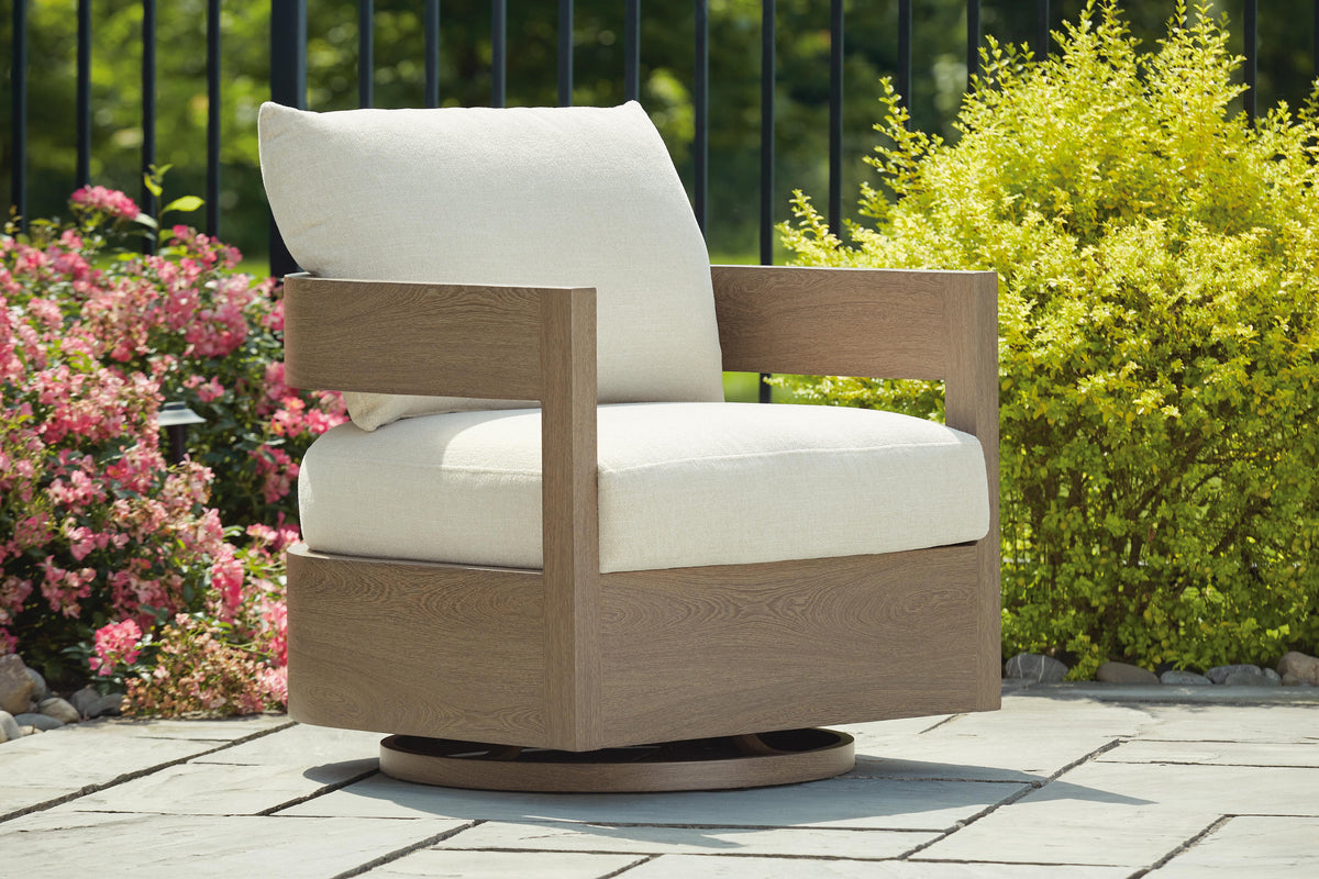 Serene Bay Outdoor Swivel Glider Chair with Cushion in Dark Brown/White, alternate view 3