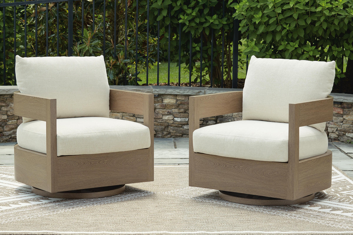 Serene Bay Outdoor Swivel Glider Chair with Cushion in Dark Brown/White, alternate view 8