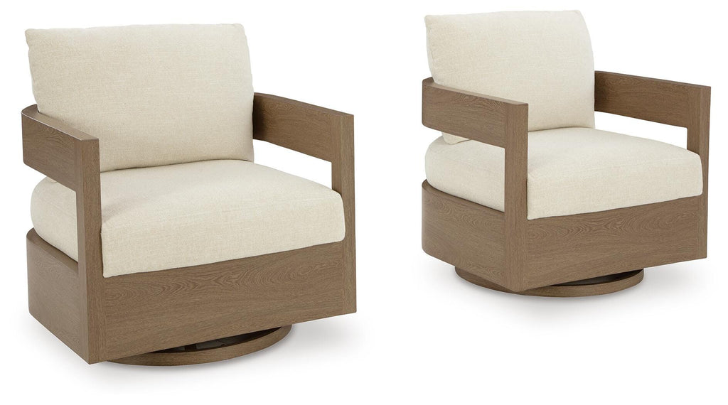 Serene Bay Outdoor Swivel Glider Chair with Cushion in Dark Brown/White, alternate view 4