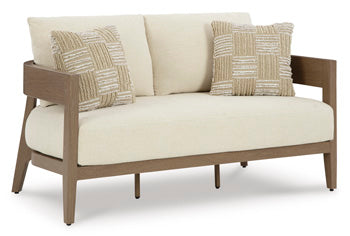 Serene Bay Outdoor Loveseat with Cushion in Dark Brown/White, angle view