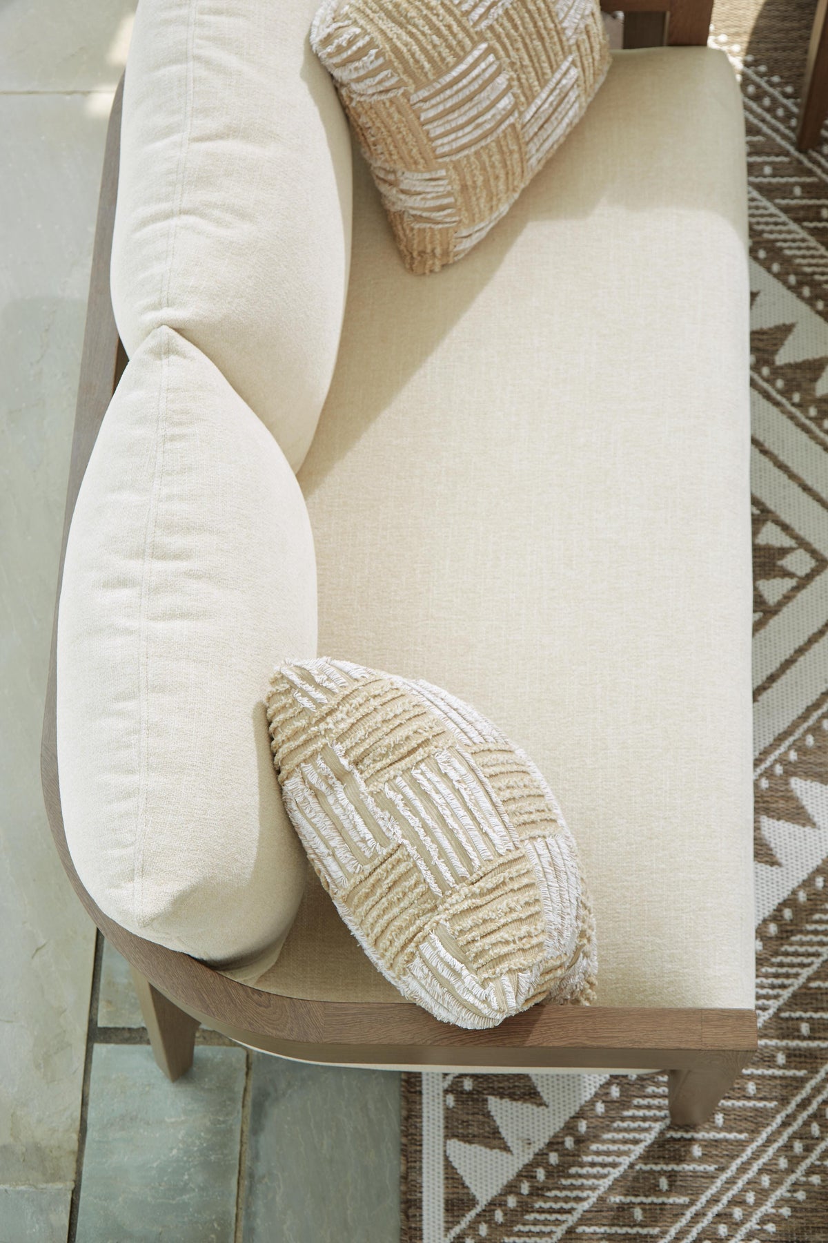 Serene Bay Outdoor Loveseat with Cushion in Dark Brown/White, alternate view 8