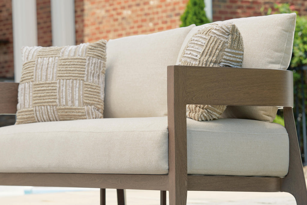 Serene Bay Outdoor Loveseat with Cushion in Dark Brown/White, alternate view 9