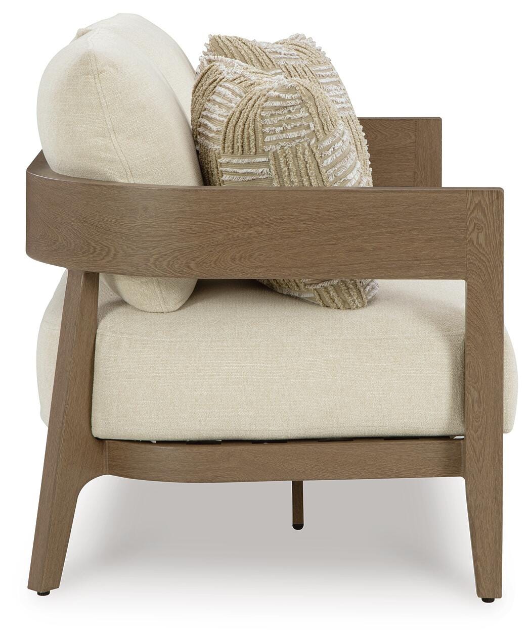 Serene Bay Outdoor Loveseat with Cushion in Dark Brown/White, side view