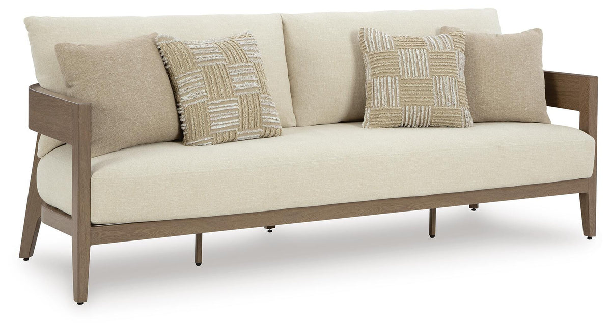Serene Bay Outdoor Sofa with Cushion in Dark Brown/White, angle view