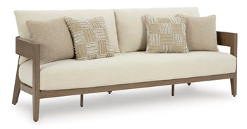 Serene Bay Outdoor Sofa with Cushion in Dark Brown/White, angle view