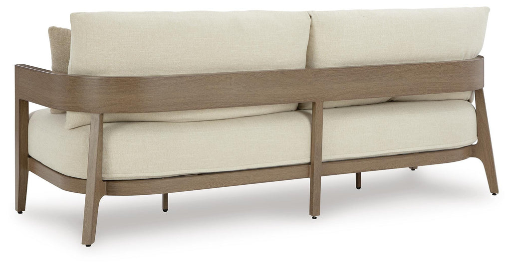 Serene Bay Outdoor Sofa with Cushion in Dark Brown/White, back view