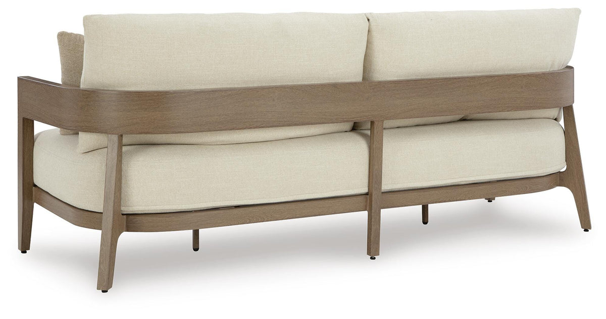 Serene Bay Outdoor Sofa with Cushion in Dark Brown/White, back view