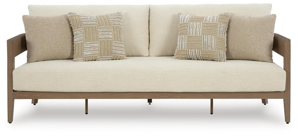 Serene Bay Outdoor Sofa with Cushion in Dark Brown/White, front view
