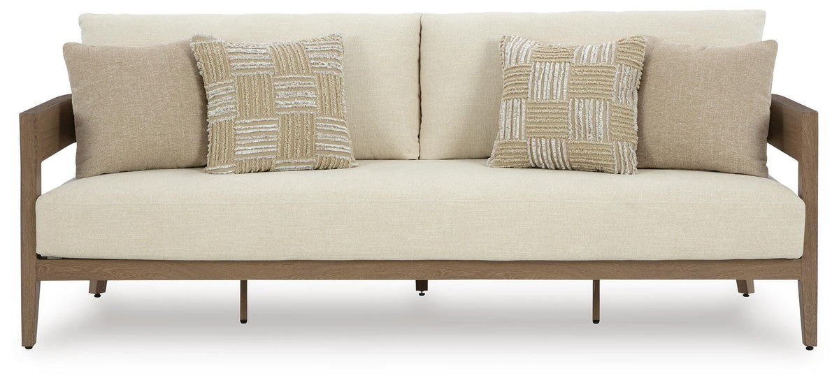 Serene Bay Outdoor Sofa with Cushion in Dark Brown/White, front view