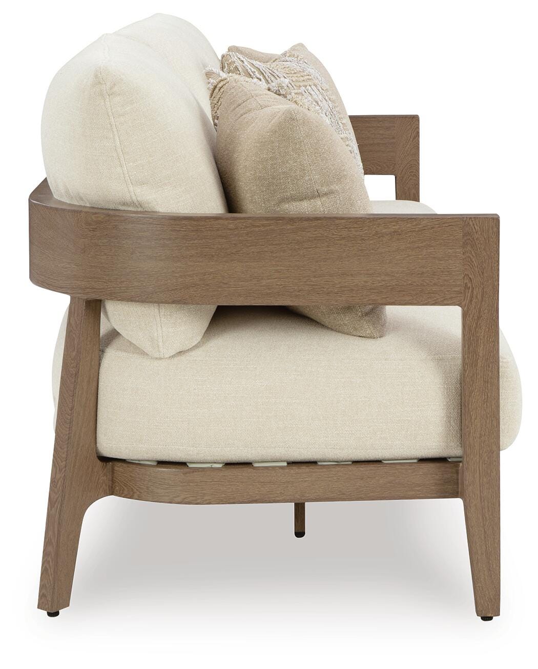 Serene Bay Outdoor Sofa with Cushion in Dark Brown/White, side view