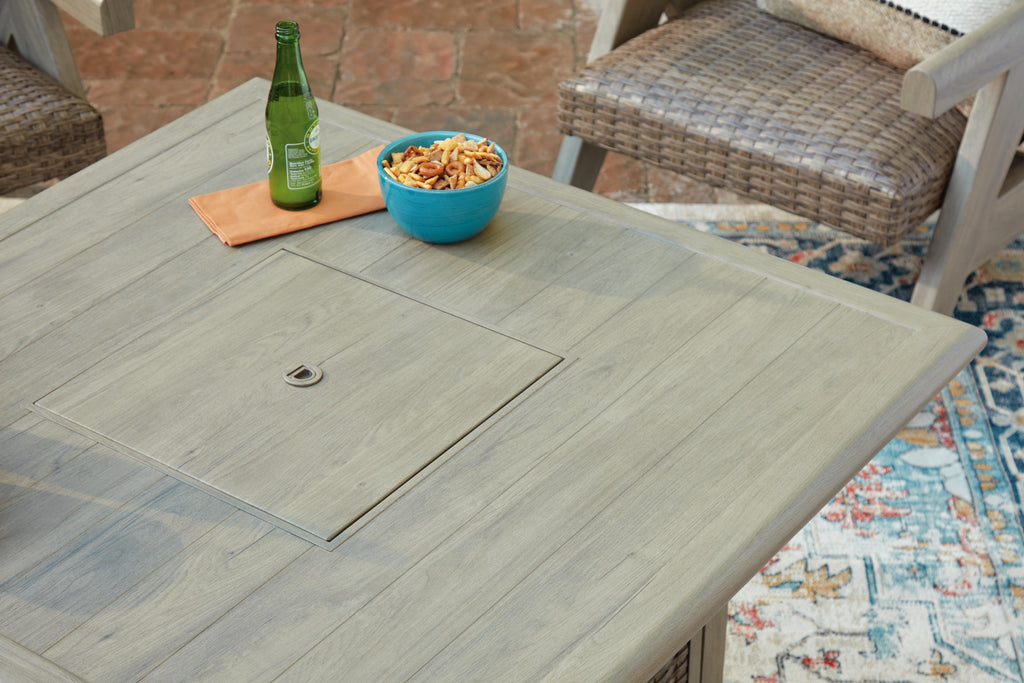 Cliff Trails Fire Pit Table in Beige, top view