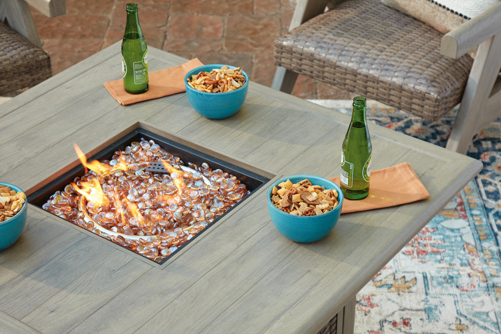 Cliff Trails Fire Pit Table in Beige, top view