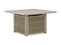 Cliff Trails Fire Pit Table in Beige, closed view