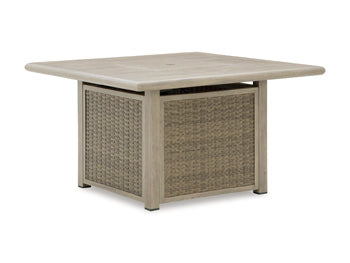 Cliff Trails Fire Pit Table in Beige, closed view