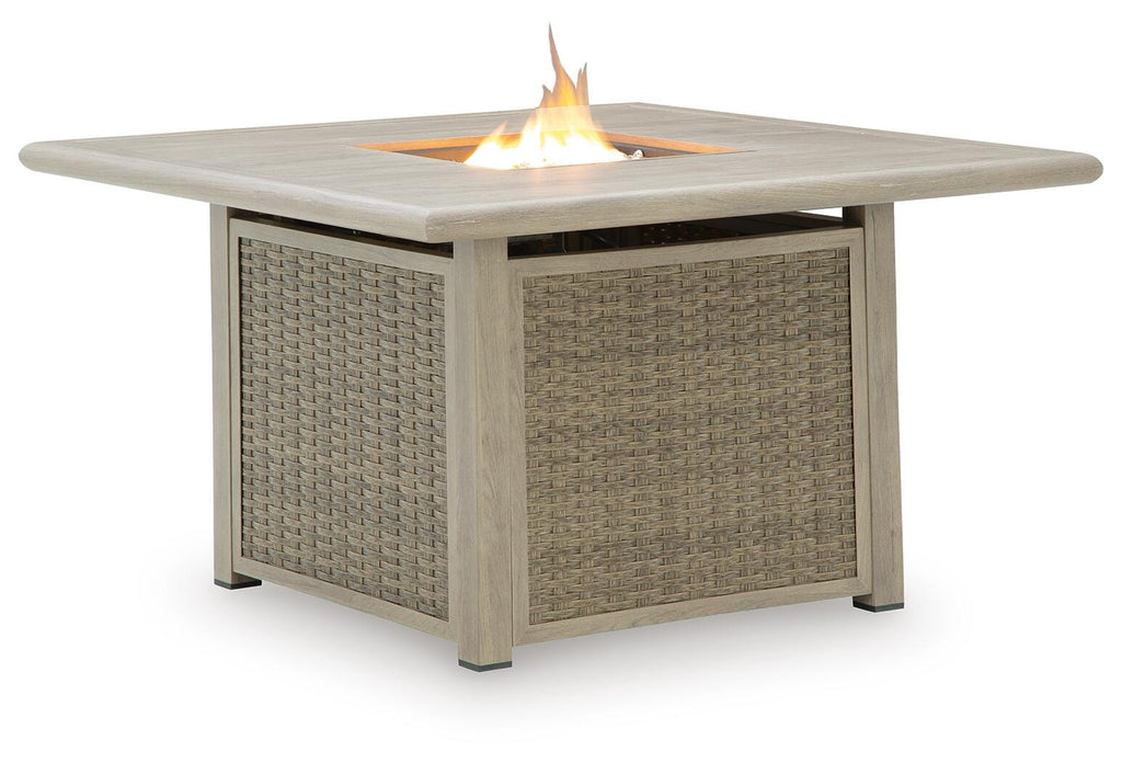 Cliff Trails Fire Pit Table in Beige, angle view