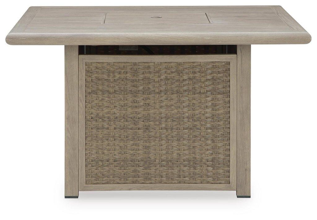 Cliff Trails Fire Pit Table in Beige, front view