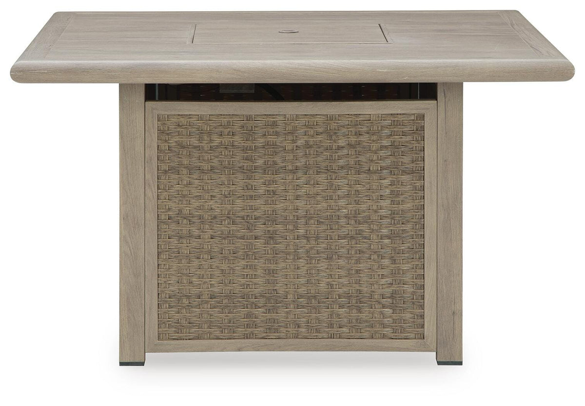 Cliff Trails Fire Pit Table in Beige, front view